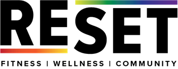 A logo with the word RESET in large black letters with the words Fitness, Wellness, and Community underneath.